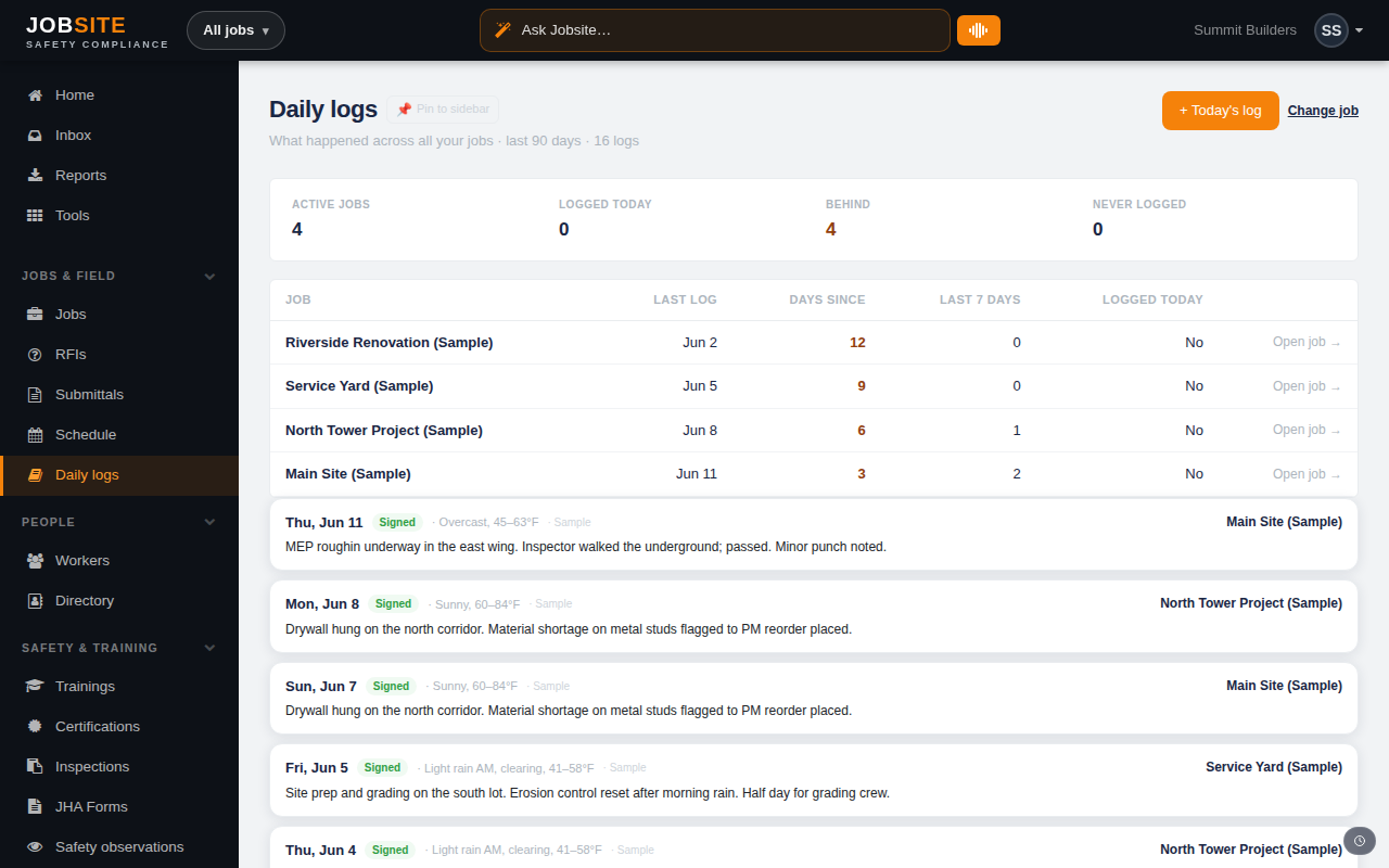 Daily logs across every job