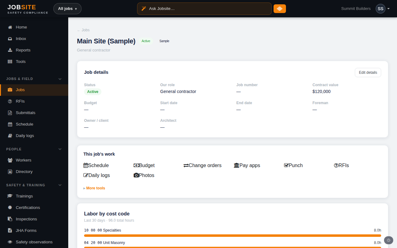 Job overview and launchpad