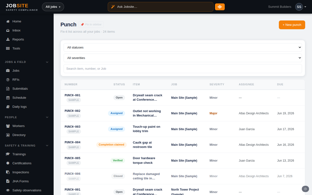 Punch list register