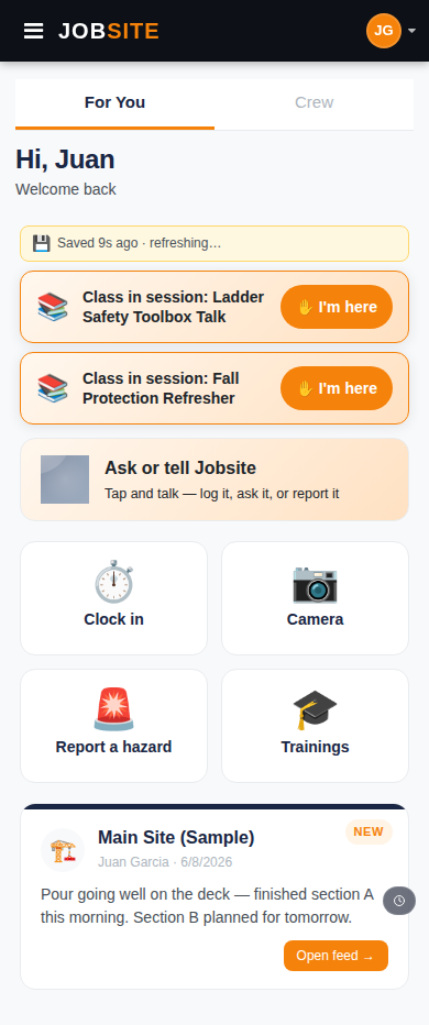 Worker portal home on a phone — play the demo