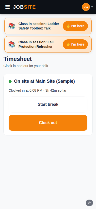 Worker time tracking on a phone